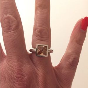 Square Shaped Topaz Sterling Silver Ring Size 6